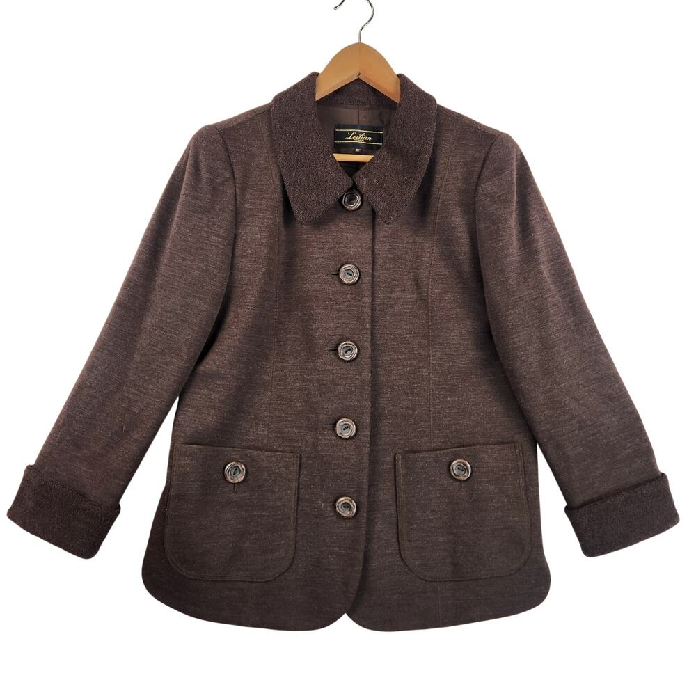 Leilian Original Japanese Designer Wool Jacket Women’s SZ LG Chocolate Brown EUC